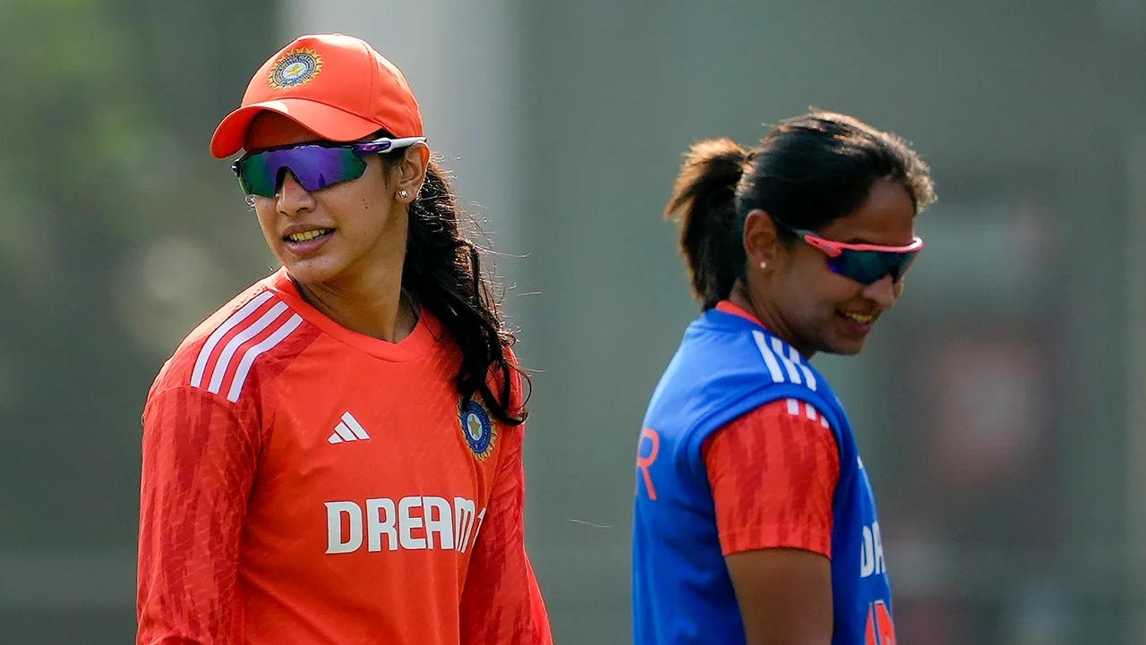 India Women's captain Harmanpreet Kaur and Smriti Mandhana during a practice session