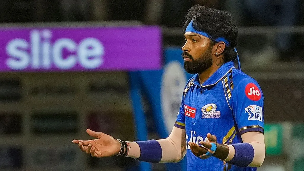 Mumbai Indians captain Hardik Pandya during the Indian Premier League (IPL) cricket match between Chennai Super Kings and Mumbai Indians, at Wankhede Stadium in Mumbai, Sunday, April 14, 2024.