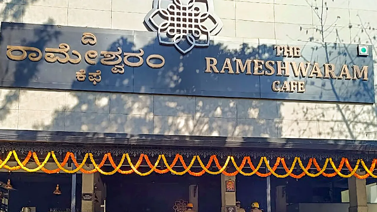 Rameshwaram Cafe where a fire broke out after a suspected cylinder explosion, in Bengaluru