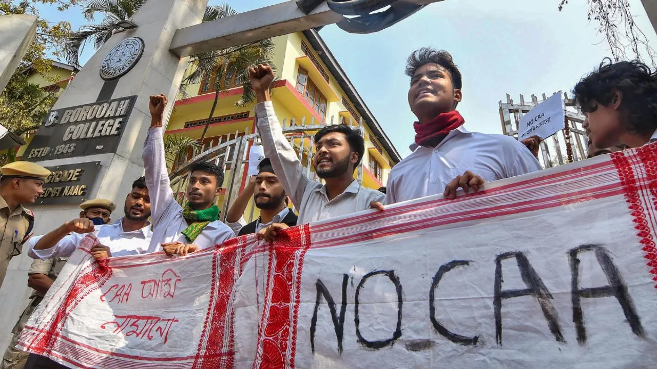 College students protest against CAA a day after the Ministry of Home Affairs notified the rules for implementation of the Citizenship (Amendment) Act, in Guwahati