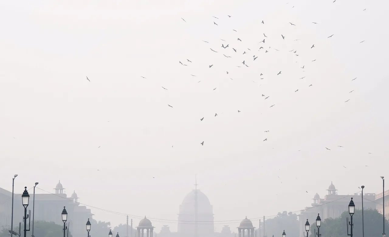 A thick blanket of smog covers Raisina hill, in New Delhi