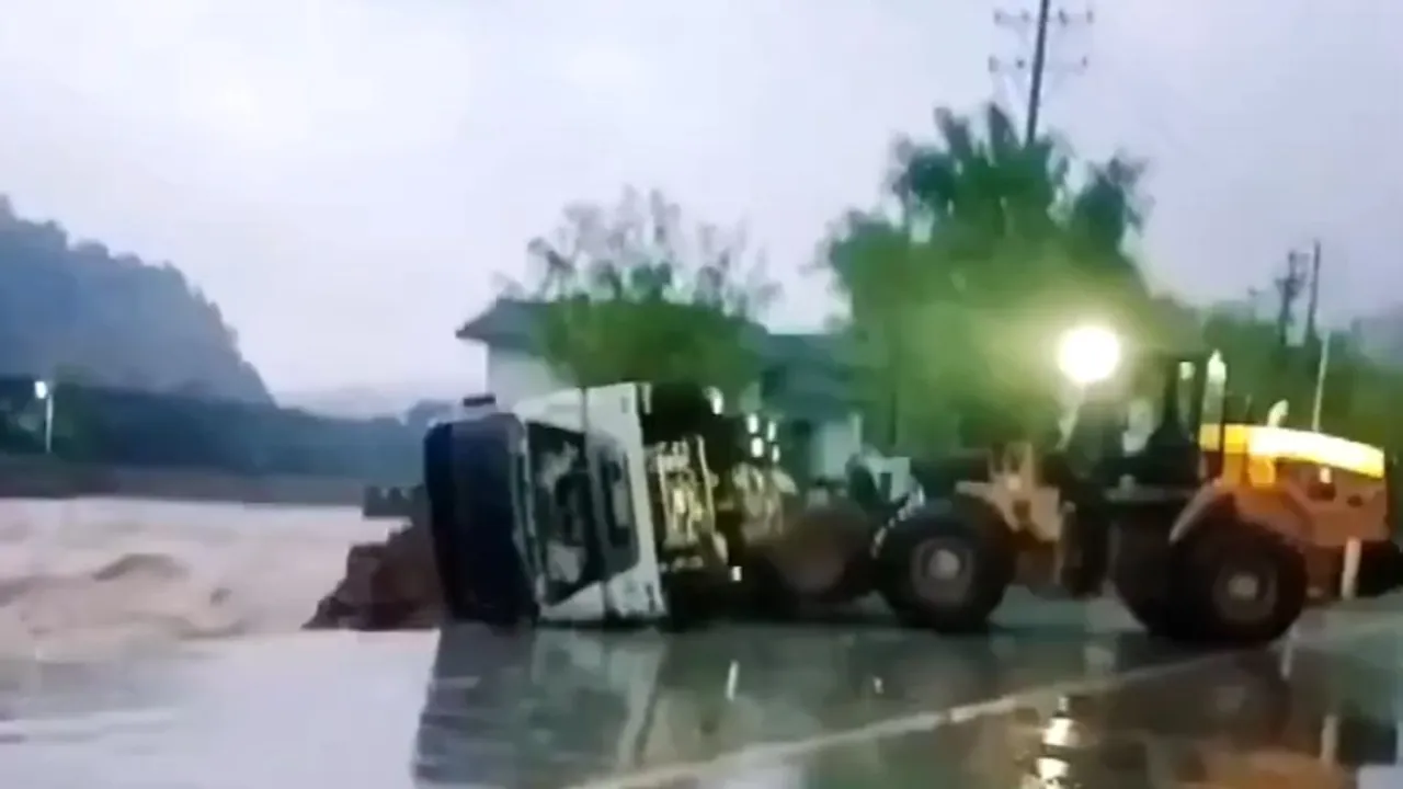 Rescue operation near the bridge collapse in China