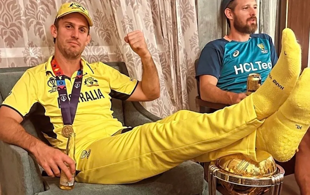 Mitchell Marsh defends controversial act of resting feet on World Cup trophy