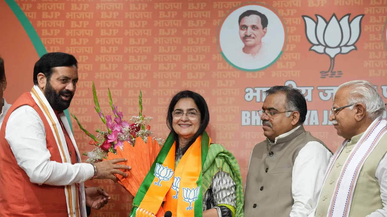 Haryana Congress leader Kiran Choudhry after joining BJP, in New Delhi, Wednesday, June 19, 2024.