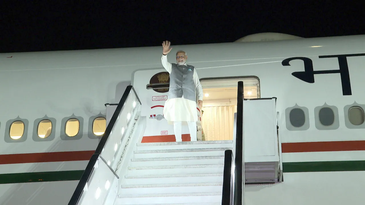 Prime Minister Narendra Modi emplanes for Greece after the conclusion of the 15th BRICS Summit, in Johannesburg, South Africa.jpg
