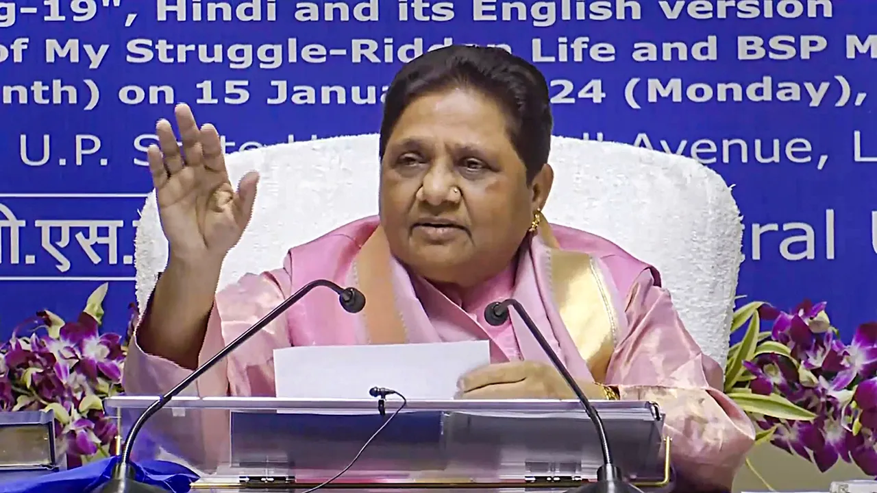 BSP chief Mayawati addresses a press conference, in Lucknow
