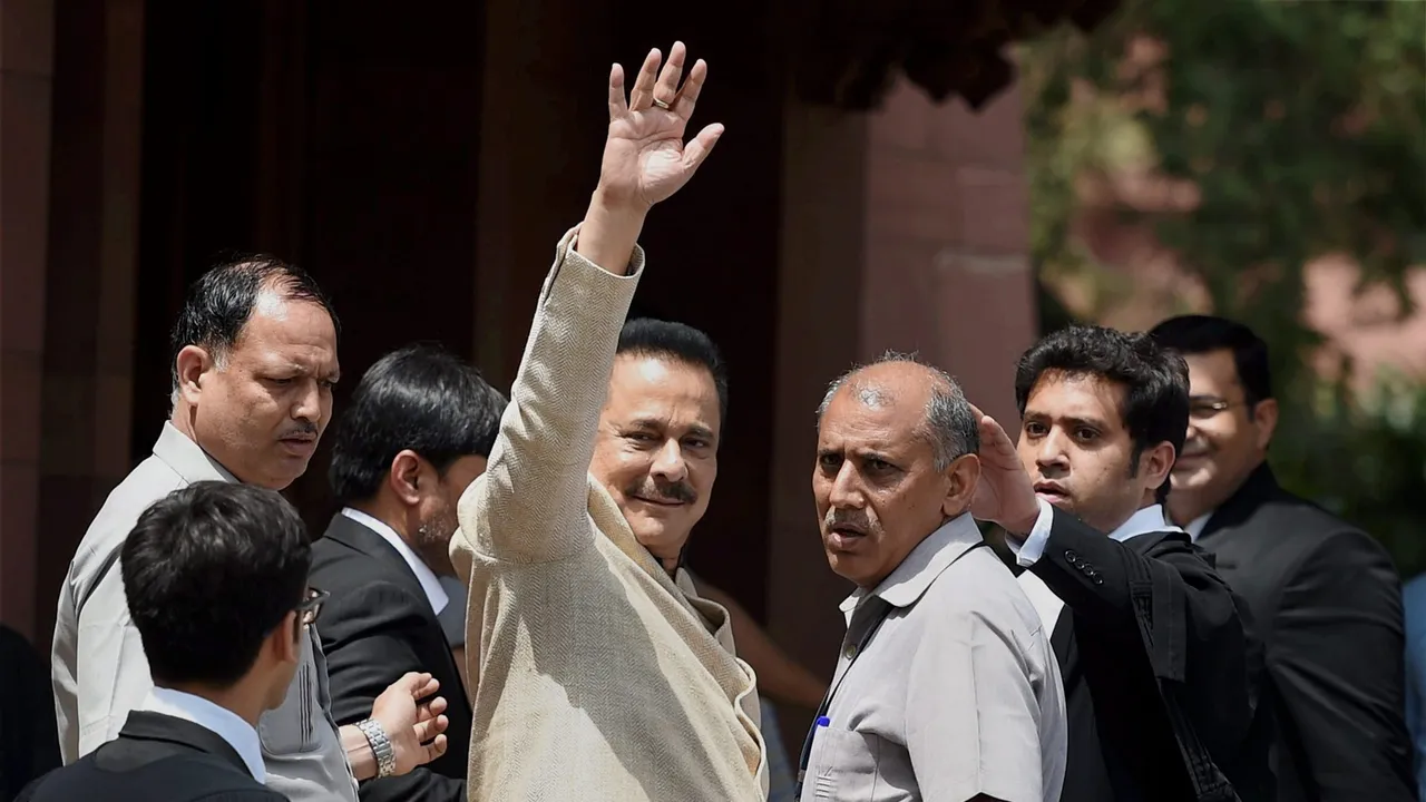 In this Thursday, April 27, 2017 file photo Sahara chief Subrata Roy arrives to appear in the Supreme Court for a hearing in a case against him filed by the Securities and Exchange Board of India (SEBI)