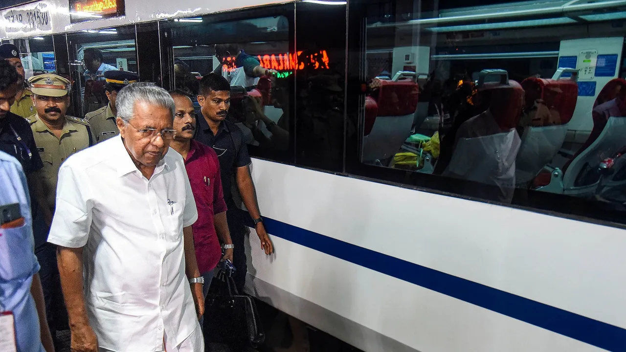 Kerala Chief Minister Pinarayi Vijayan arrives at Ernakulam North Railway Station by Vande Bharat Express