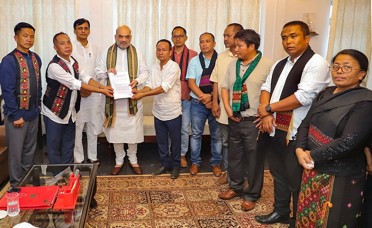 Union Home Minister Amit Shah in a meeting with a Kuki delegation, in Moreh, Manipur