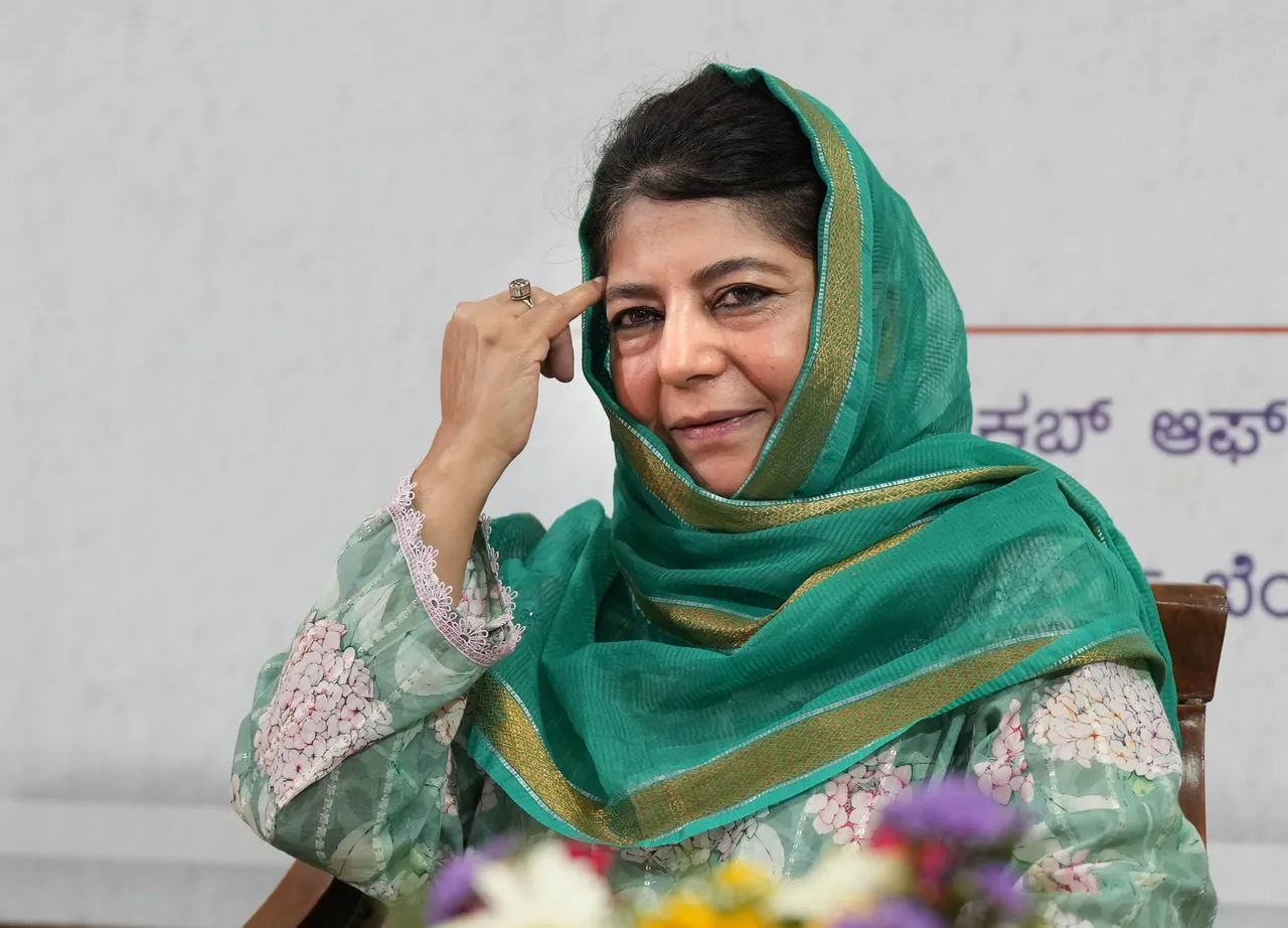 Former Jammu and Kashmir Chief Minister & PDP Chief Mehbooba Mufti during a press conference, in Bengaluru