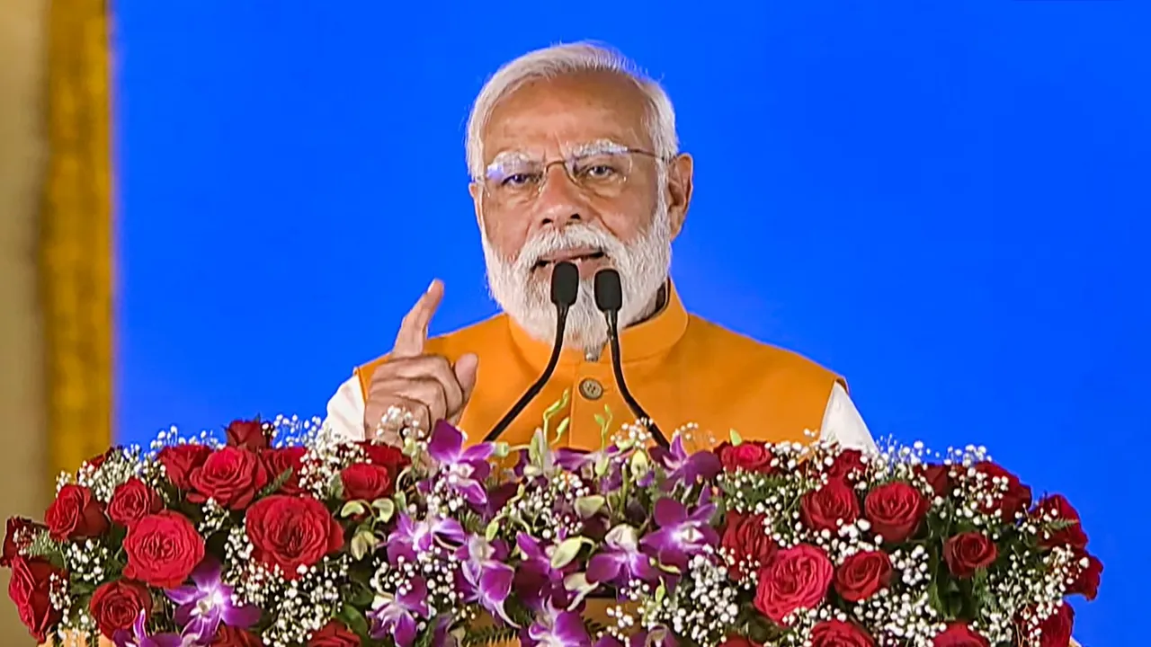 Prime Minister Narendra Modi addresses during launch of various natoinal highway proejcts, in Gurugram