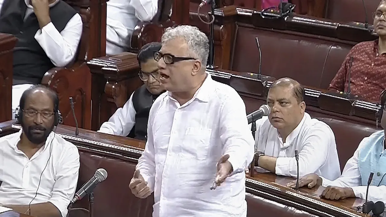 TMC MP Derek O'Brien speaks in the Rajya Sabha during a special session of Parliament, in New Delhi, Monday, Sept. 18, 2023.