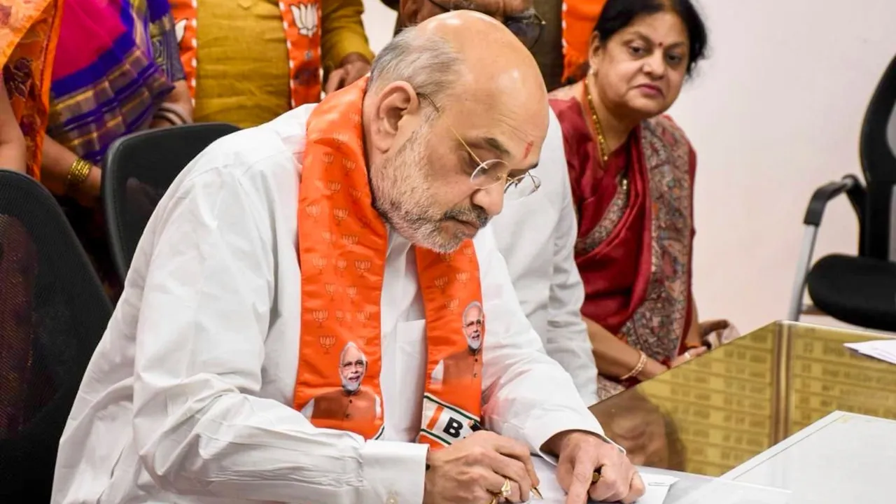 Union Home Minister and BJP candidate Amit Shah files his nomination papers for the Lok Sabha elections, in Gandhinagar, Friday, April 19, 2024