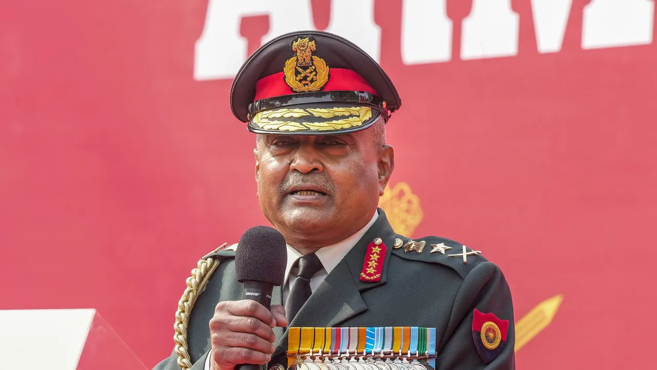 Army chief Gen Manoj Pande addresses a press conference after Army Dary 2024 celebrations, in Lucknow