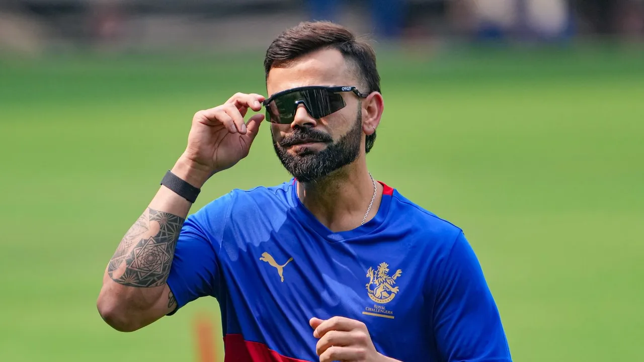 Royal Challengers Bangalore player Virat Kohli during a training session ahead of the Indian Premier League (IPL) 2024 cricket tournament, at M. Chinnaswamy Stadium in Bengaluru