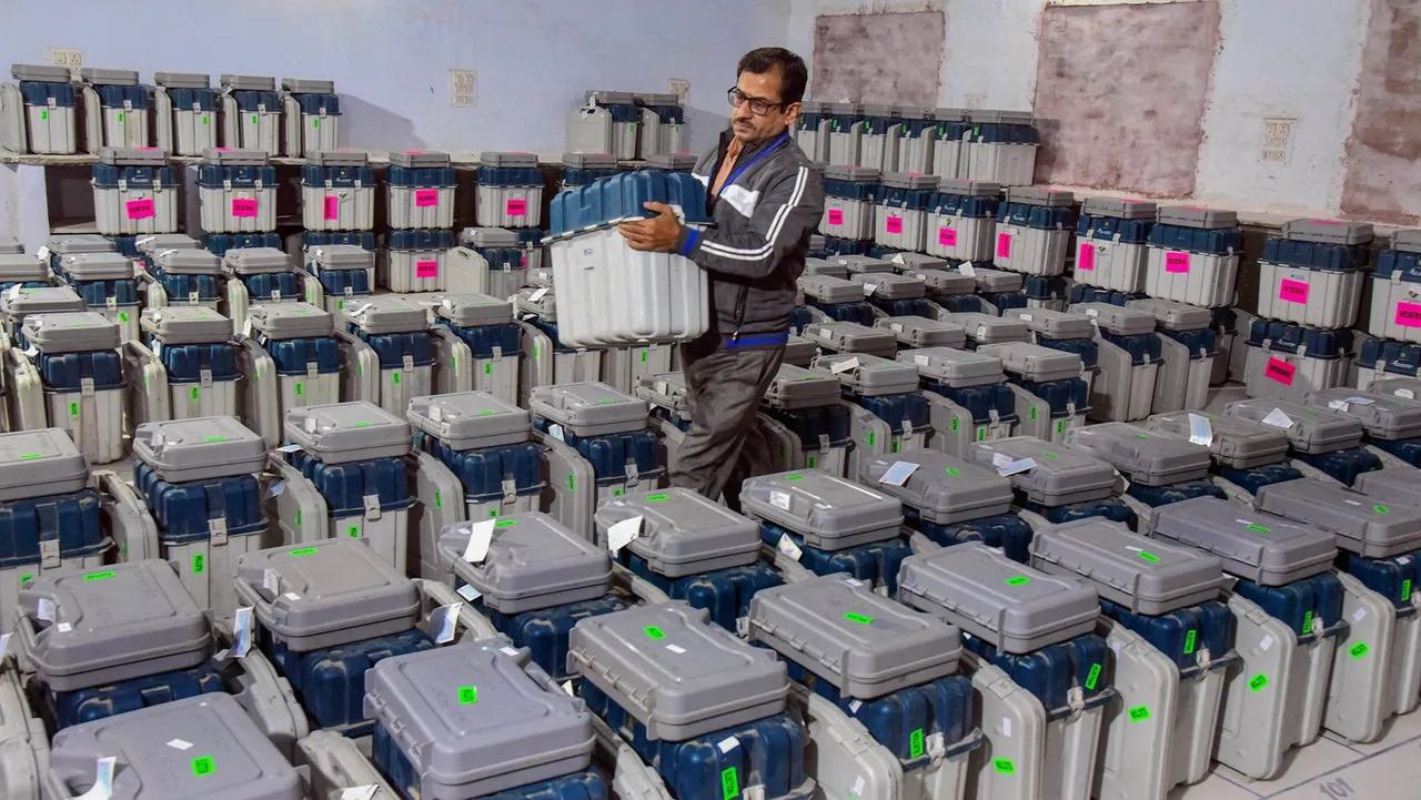  EVMs and other election material kept at distribution centre on the eve of voting