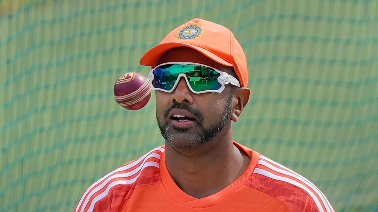 India's R Ashwin during a practice session ahead of the fifth Test cricket match between India and England, at the HPCA Stadium in Dharamsala