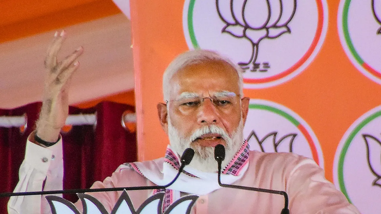 Prime Minister Narendra Modi addresses a public meeting for Lok Sabha elections, in Agra, Thursday, April 25, 2024