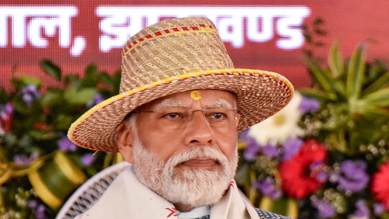 Prime Minister Narendra Modi during ‘Jan Jatiya Guarv Diwas’ and Jharkhand Foundation Day celebrations in Khunti, Jharkhand