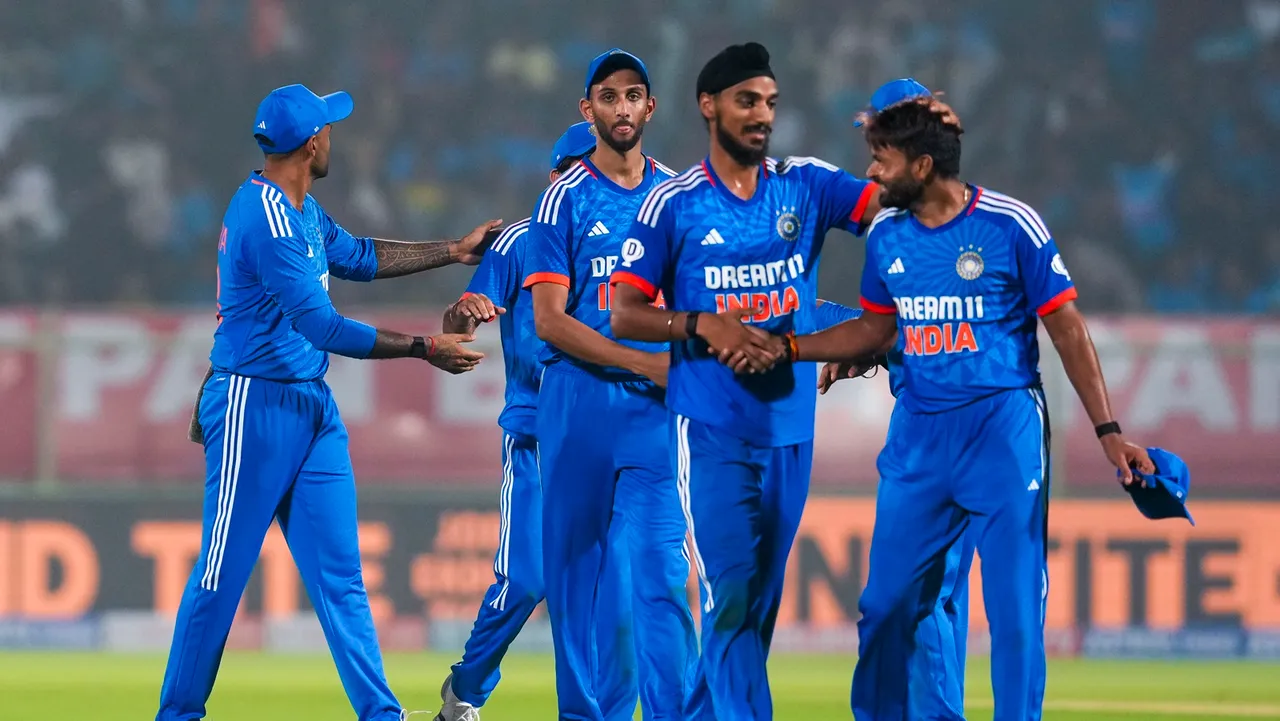 Indian players after the end of the first innings during the first T20 International cricket match of a T20I series between India and Australia