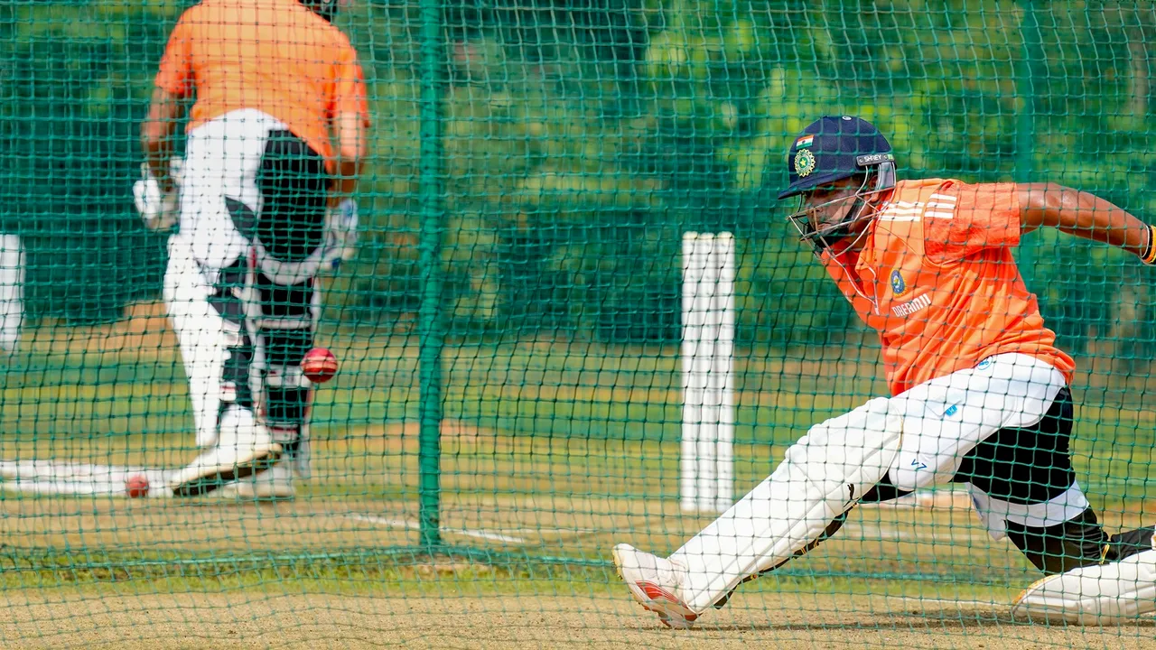 India's Sarfaraz Khan during a practice session ahead of the second Test match between India and England
