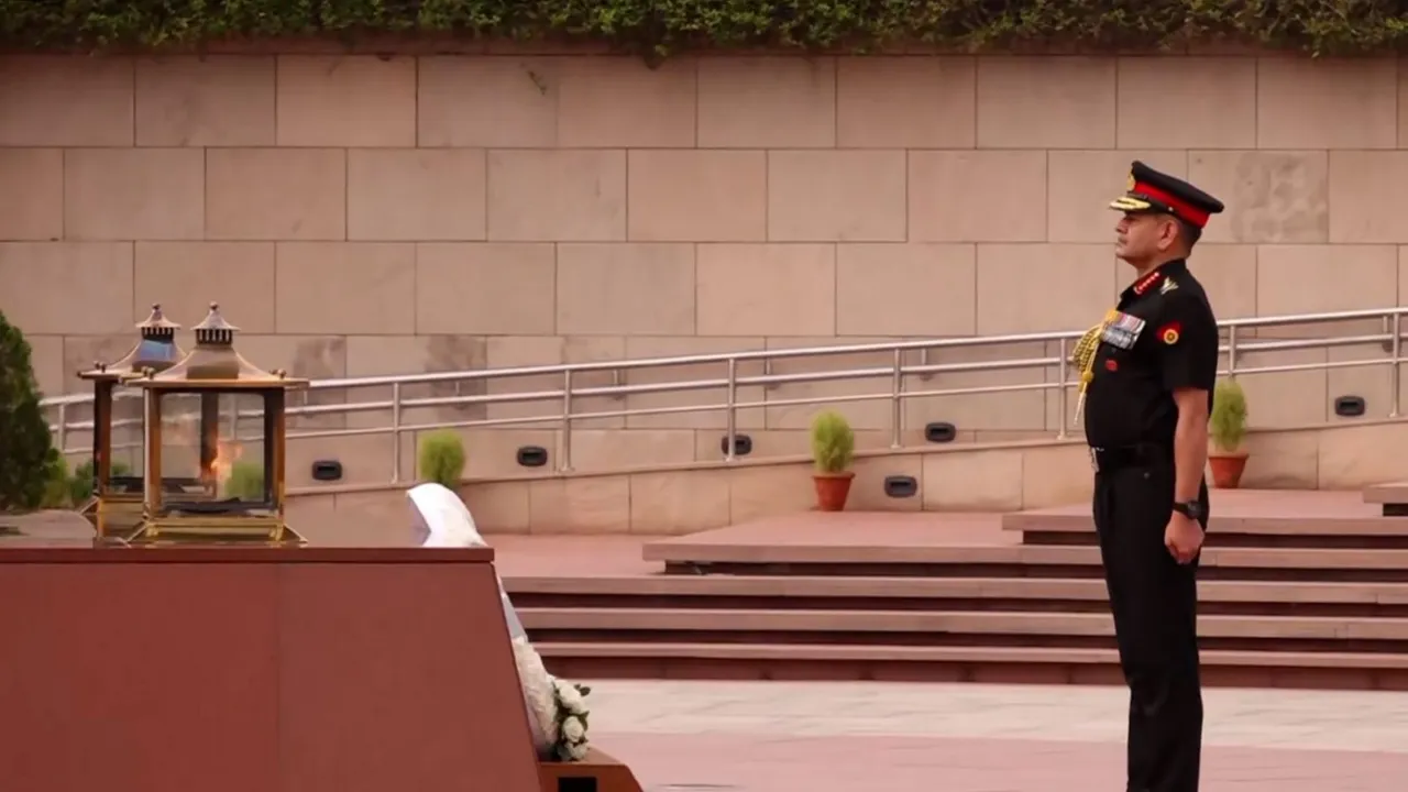 Chief of the Army Staff General Upendra Dwivedi pays homage at the National War Memorial, in New Delhi, Monday, July 1, 2024.