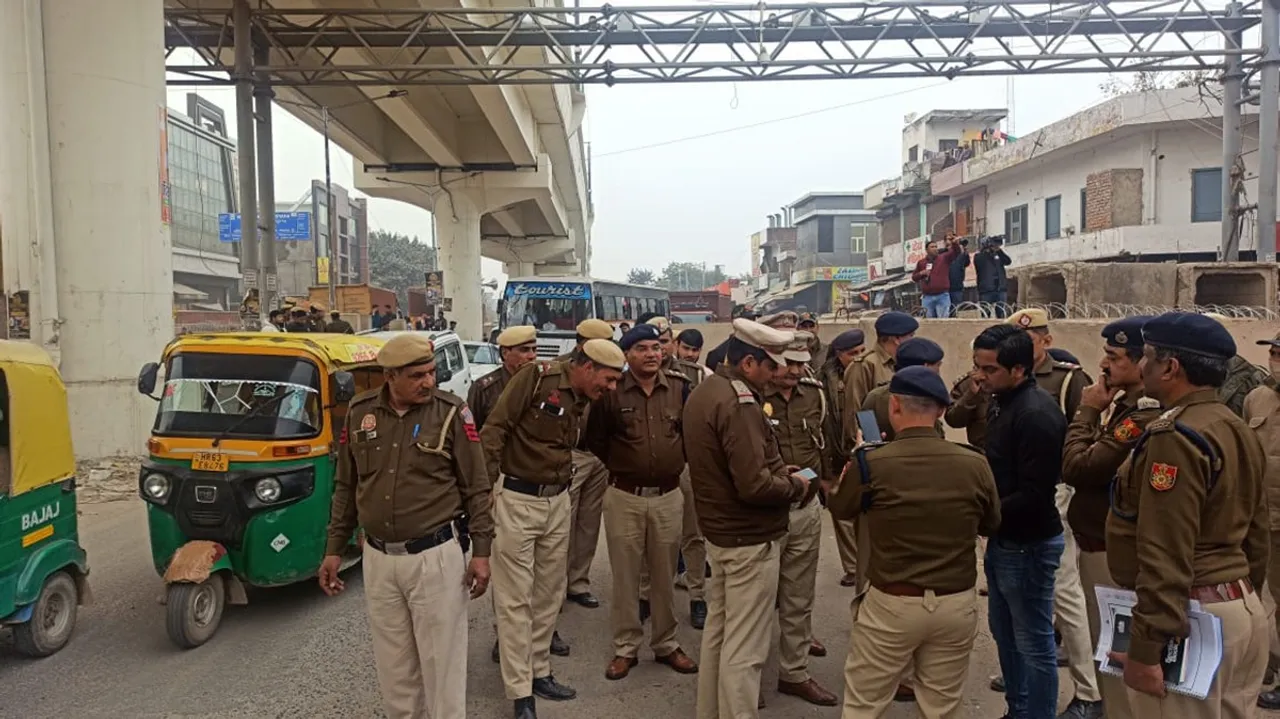 Police personnel deployed at Tikri border in view of farmers' 'Delhi Chalo March', in New Delhi