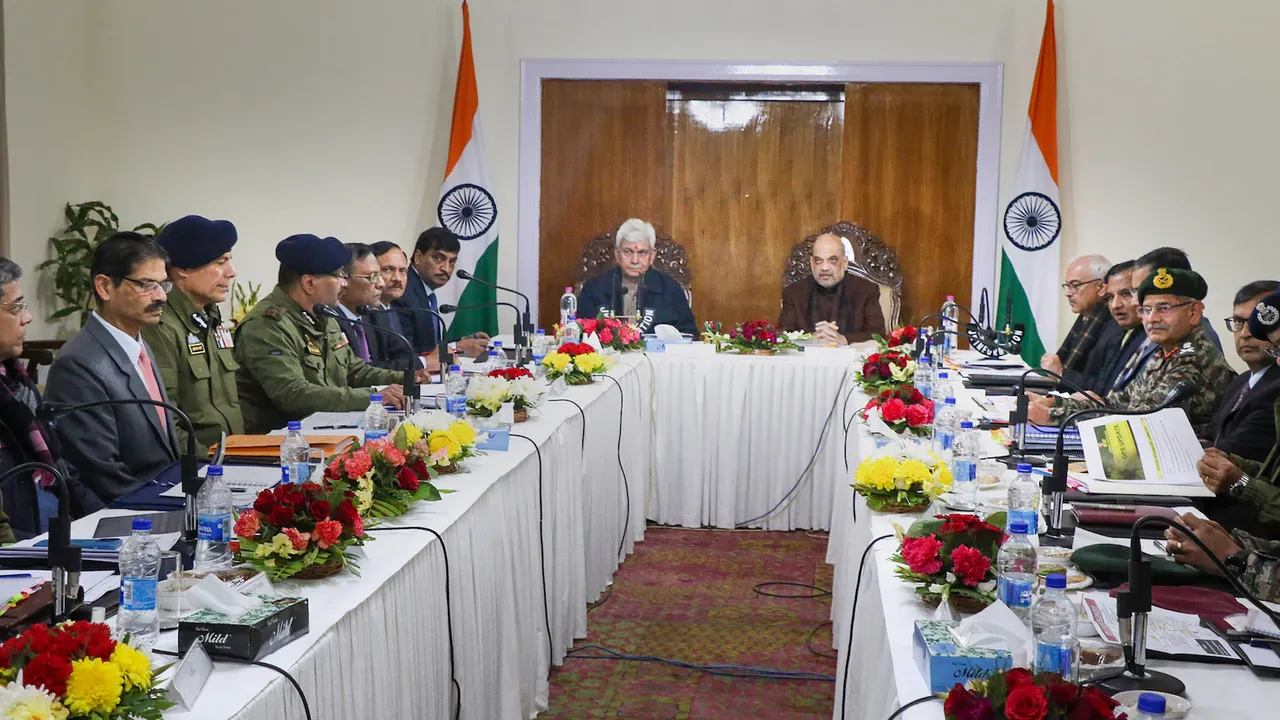 Amit Shah and Manoj Sinha at security review meet in Jammu and Kashmir