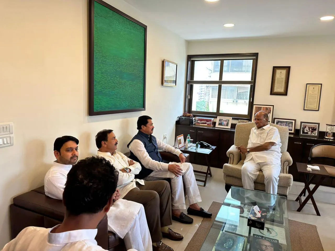 NCP chief Sharad Pawar in a meeting with Maharashtra Pradesh Congress Committee President Nana Patole and others, at YB Chavan Center in Mumbai