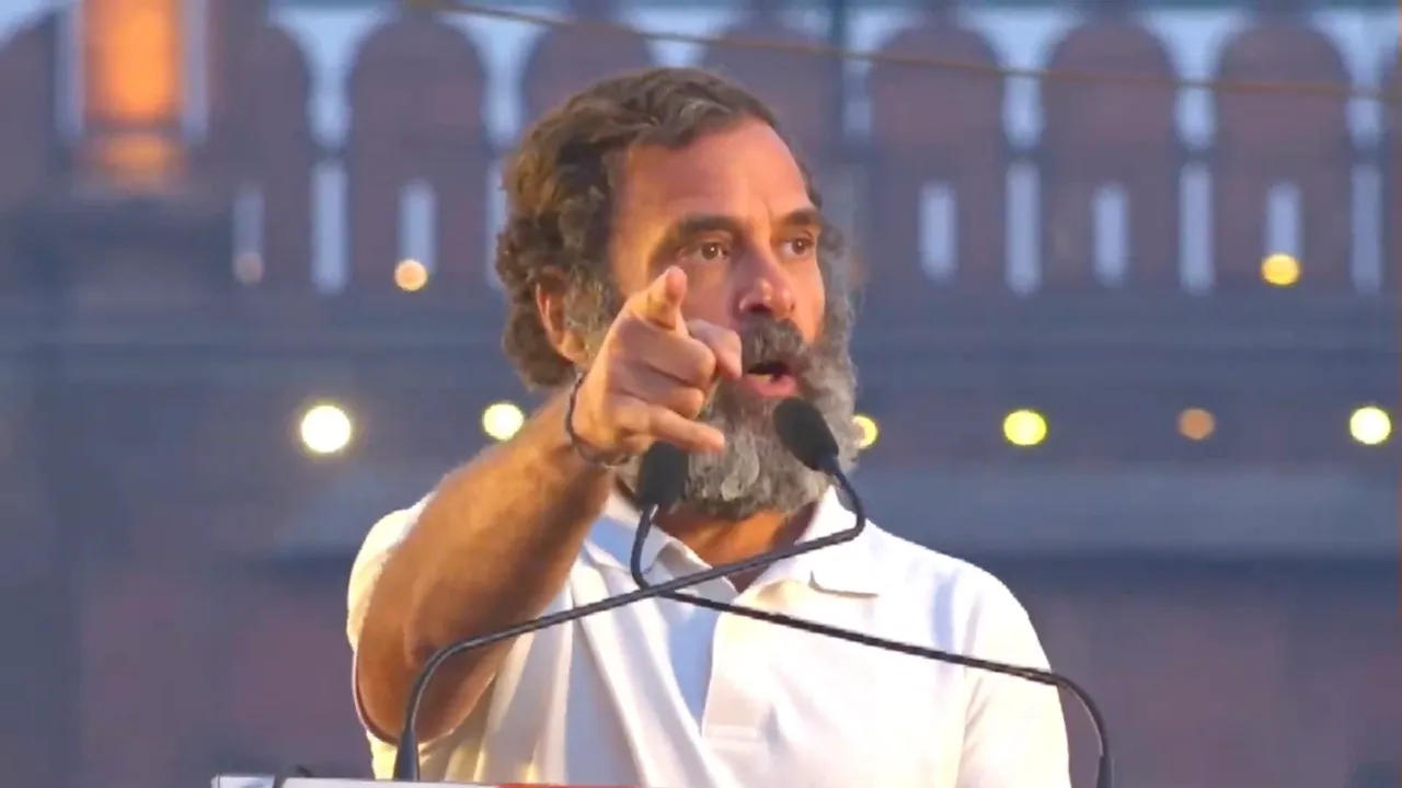 Rahul Gandhi addressing Bharat Jodo Yatra rally at the Red Fort