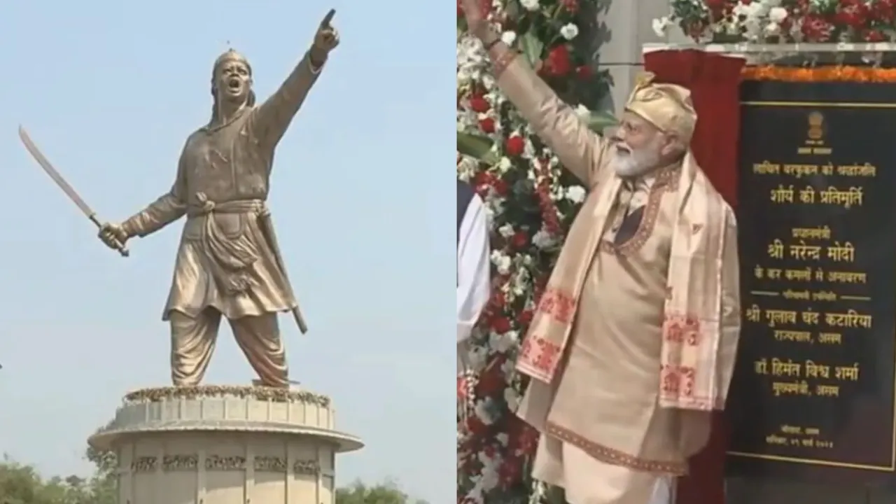 Prime Minister Narendra Modi unveils the 84 feet high magnificent statue of Lachit Borphukan, the  renowned General of the Royal Army of the Ahom Kingdom of Assam