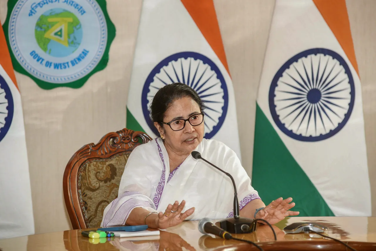 West Bengal Chief Minister Mamata Banerjee addresses a press conference at Nabanna in Howrah