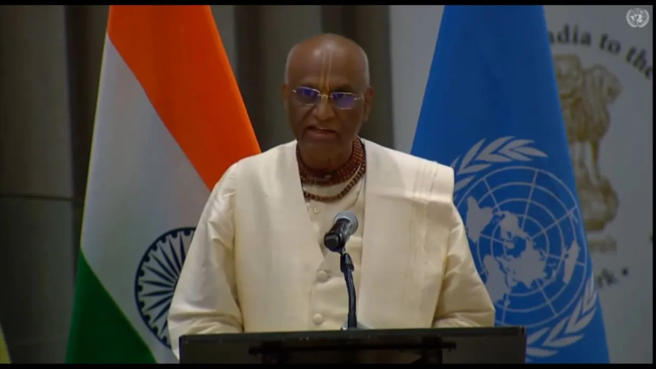 Madhu Pandit Dasa Founder and Chairman of The Akshaya Patra Foundation, at the United Nations Headquarters