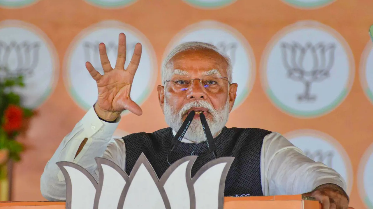 Prime Minister Narendra Modi addresses during a public meeting for Lok Sabha elections, in Hajipur, Monday, May 13, 2024