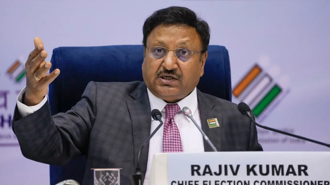 Chief Election Commissioner Rajiv Kumar during announcement of the schedule for General Elections 2024