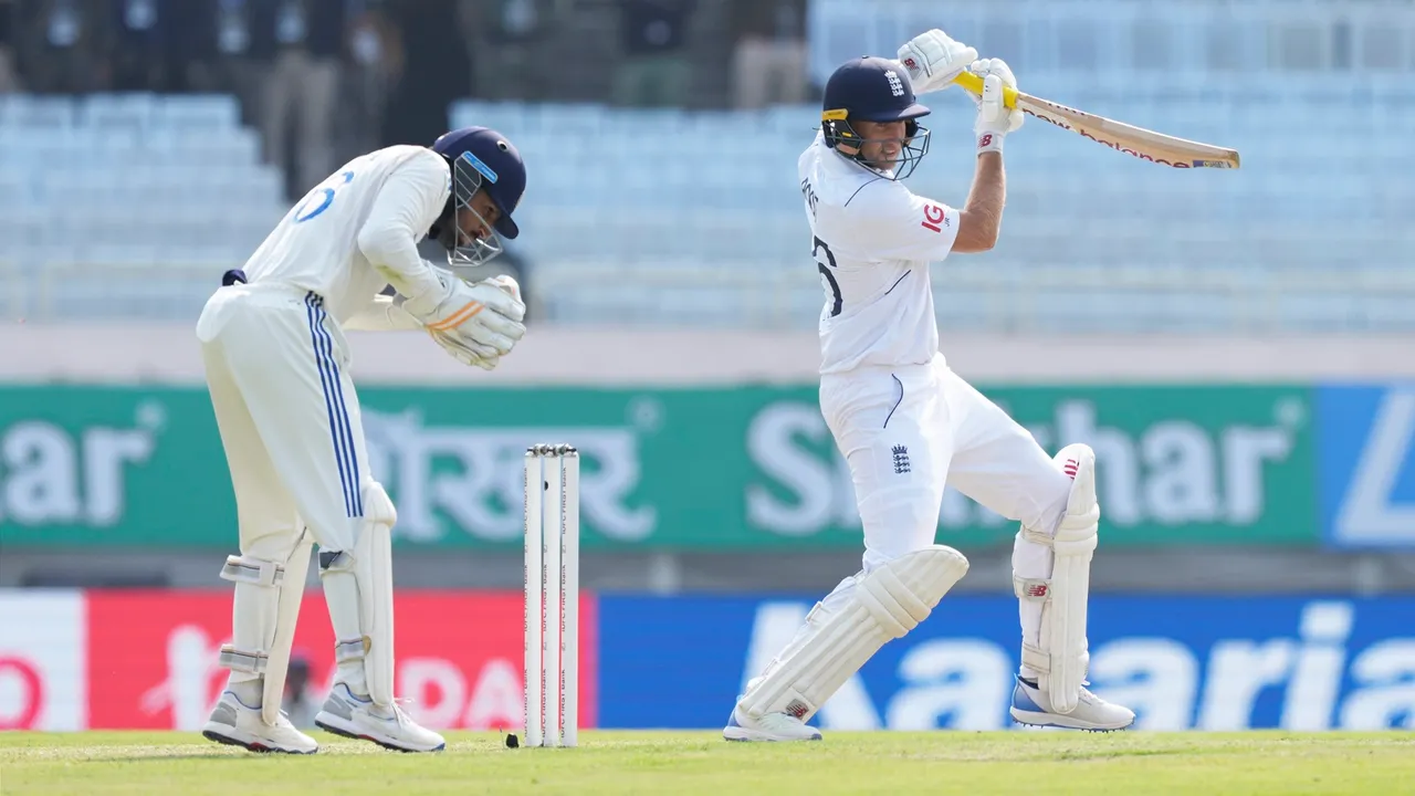 England's batter Joe Root plays a shot during the second day of the fourth Test cricket match between India and England, in Ranchi, Saturday, Feb. 24, 2024.