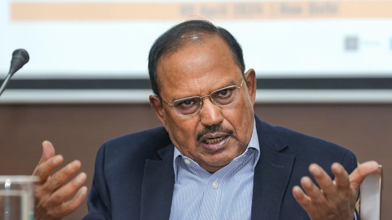 National Security Advisor (NSA) Ajit Doval addresses during the release of a 11-volume book series 'History of Ancient India', at the Vivekanand International Foundation in New Delhi, Tuesday, April 9, 2024