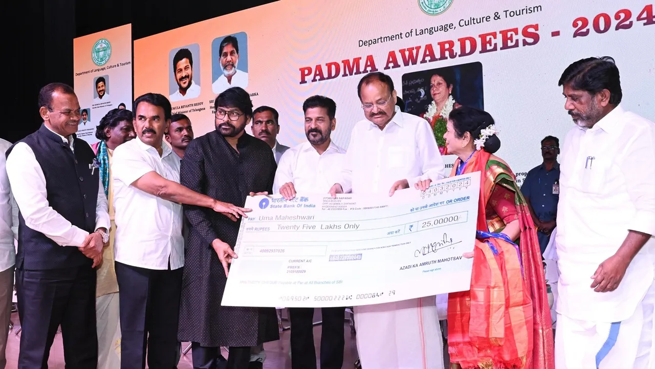 T’gana govt felicitates Padma awardees including Venkaiah Naidu, Chiranjeevi