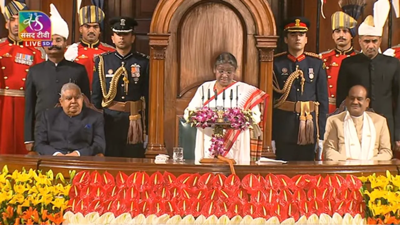 President Droupadi Murmu during her address to the joint session of Parliament's Budget session