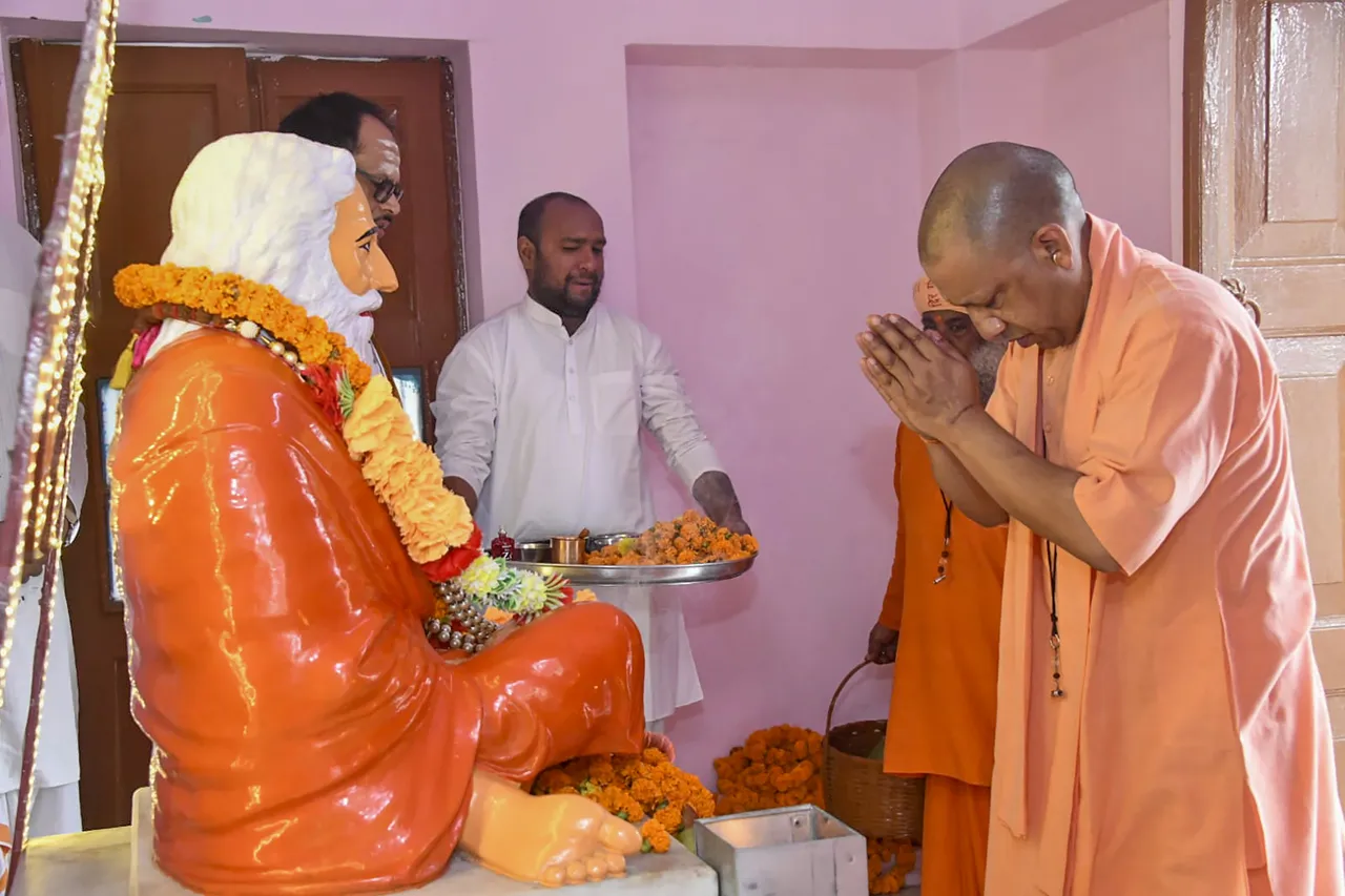 Uttar Pradesh Chief Minister Yogi Adityanath offers prayers on the occasion of 'Guru Purnima', in Gorakhpur