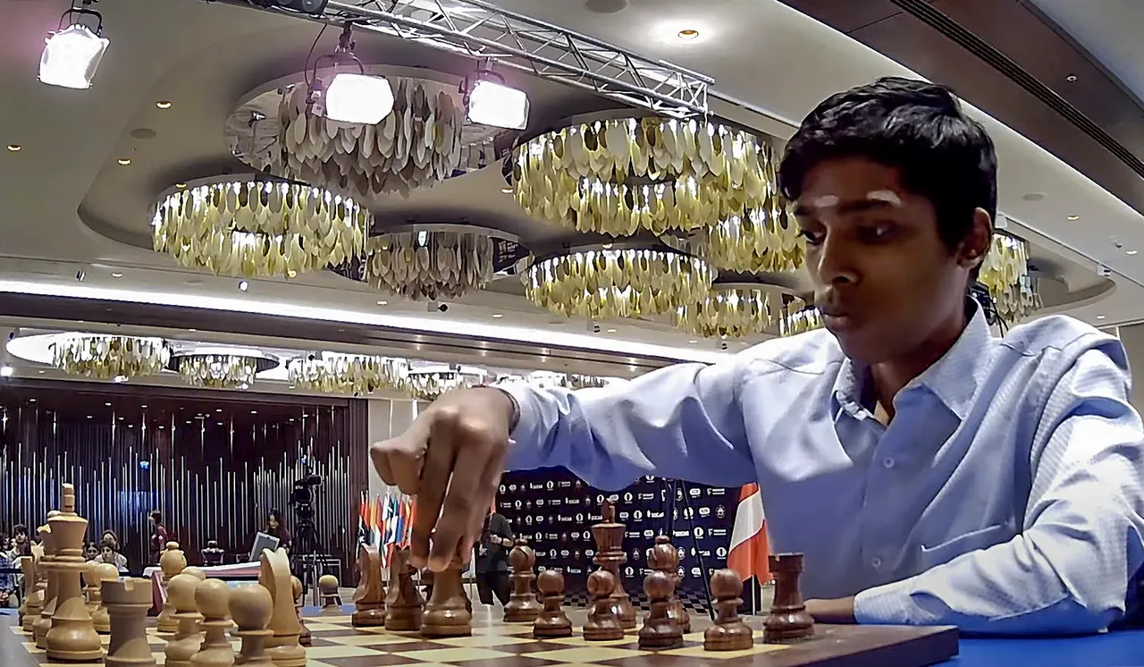 R Praggnanandhaa during the second tie-breaker match of the Chess World Cup 2023 final against World No. 1 player Magnus Carlsen, in Baku