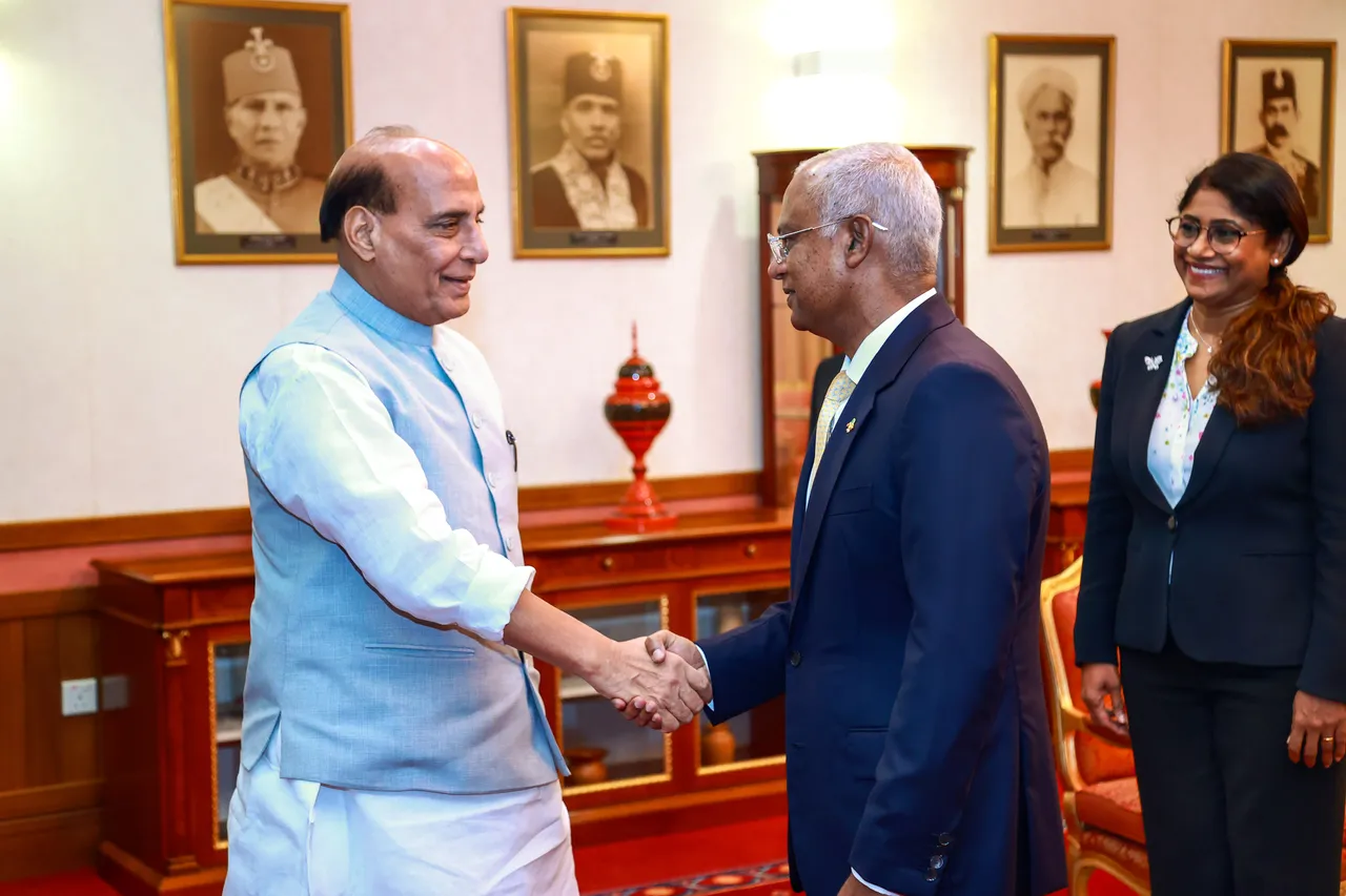 Defence Minister Rajnath Singh meets Maldivian President Ibrahim Mohamed Solih, in Male, Maldives