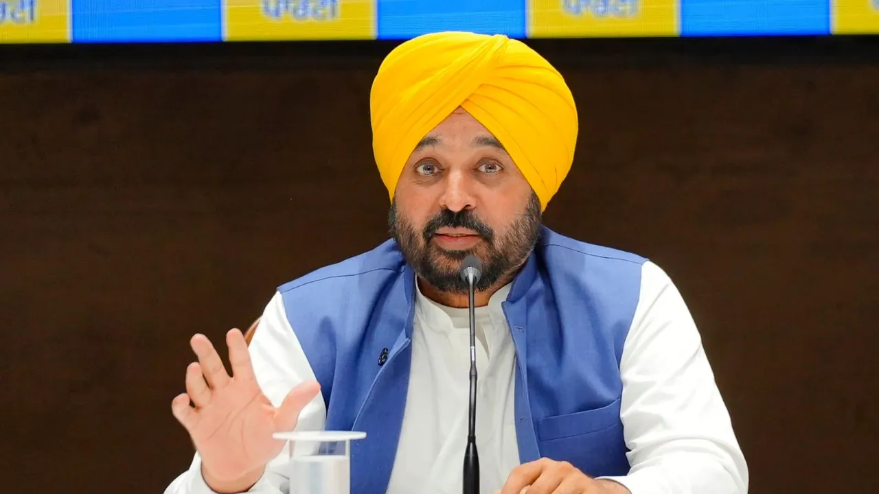 Punjab CM and AAP leader Bhagwant Mann speaks during a meeting with the legislators, chairmen, office-bearers and volunteers of Bathinda and Faridkot Lok Sabha constituencies, in Chandigarh.