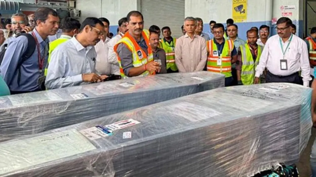 Mortal remains of trekkers who lost their lives after being caught in extreme weather conditions in Sahastratal, Uttarkashi, on their arrival in Bengaluru