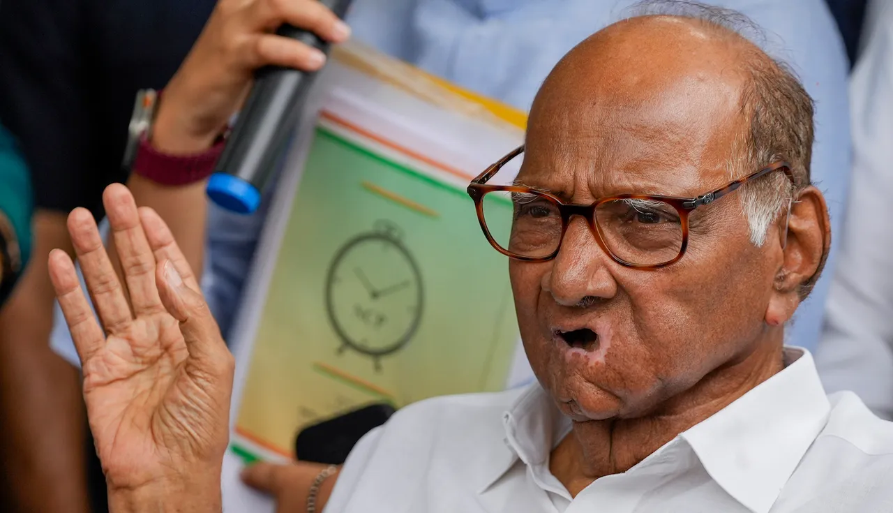 Nationalist Congress Party (NCP) chief Sharad Pawar addresses the media after NCP Working Committee meeting at his residence, in New Delhi, Thursday, July 6