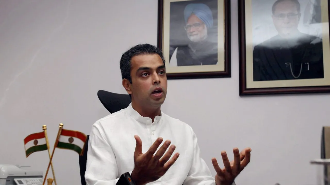 In this Wednesday, Oct. 31, 2012 file photo, Milind Deora takes charge as then Minister of State (MoS) for Shipping, in New Delhi. Congress leader and former Union minister Milind Deora on Sunday said he had resigned from the primary membership of the party. 