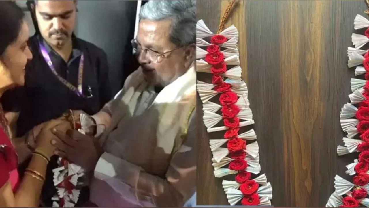 Chief Minister Siddaramaiah got a pleasant surprise from a first-year law student who gifted him a garland made of free bus tickets.