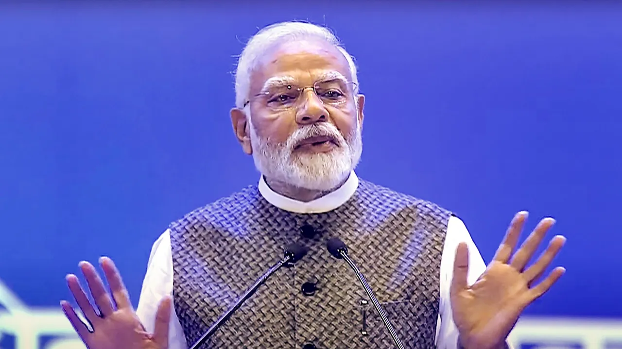 Prime Minister Narendra Modi addresses the G20 University Connect Finale programme at Bharat Mandapam, in New Delhi