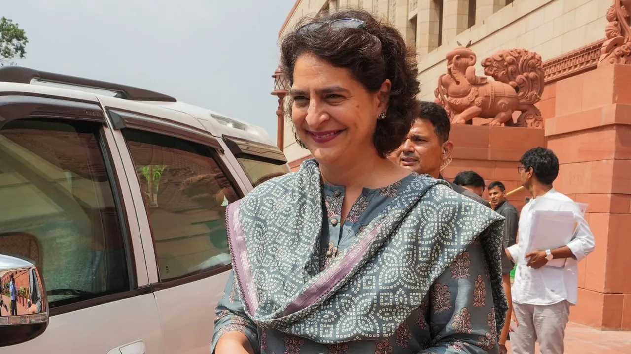 Congress leader Priyanka Gandhi Vadra at the Parliament House Complex, in New Delhi, Thursday, July 25, 2024.