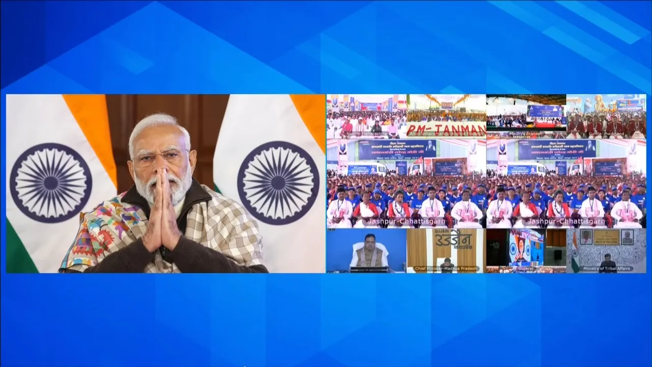 Prime Minister Narendra Modi during the 'Pradhan Mantri Janjati Adivasi Nyaya Maha Abhiyan'